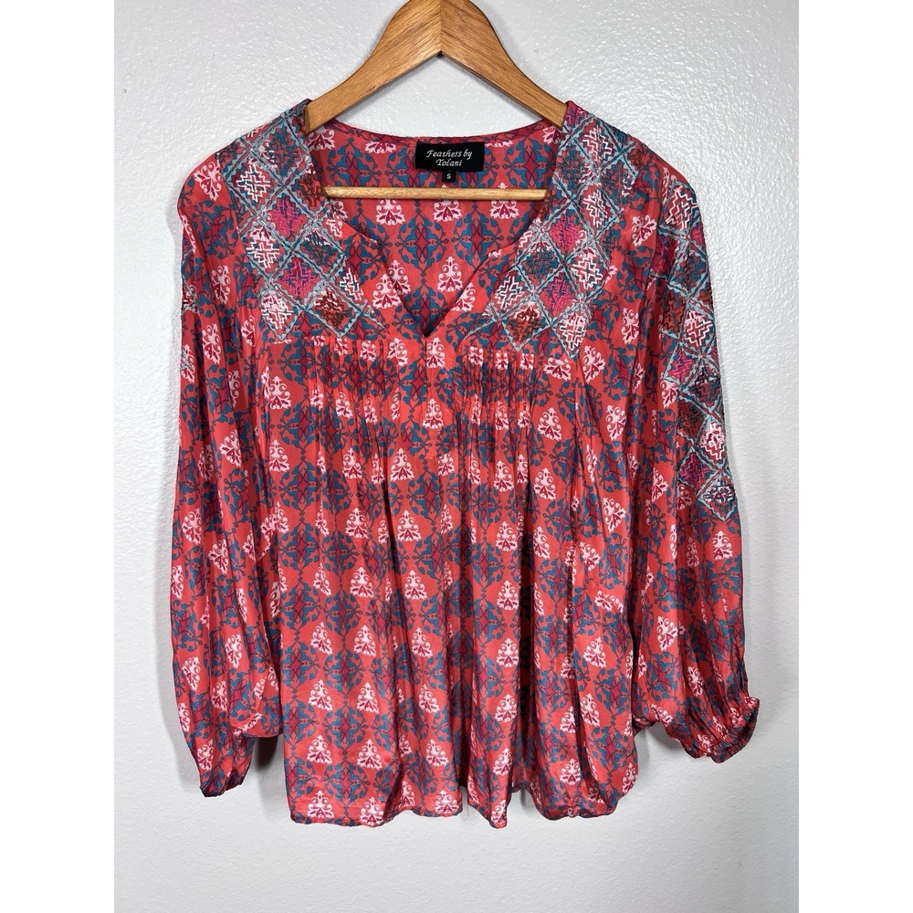 Feathers By Tolani Shirt‎ Women's S Pink Cocoon Sleeve Embroidery Boho